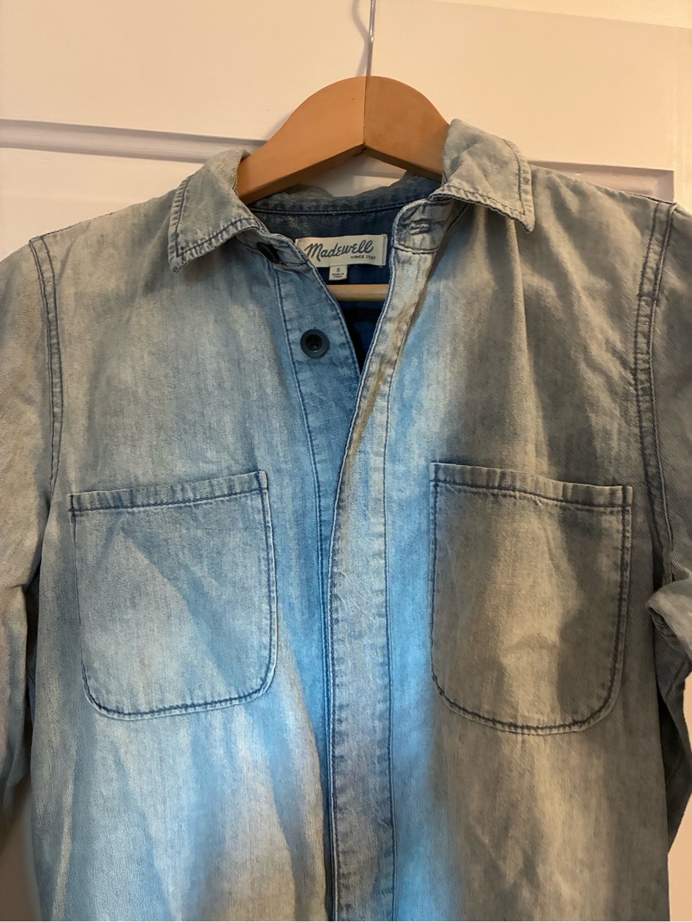 Madewell Chambray Pastime Romper Cotton Long Sleeve Jumpsuit Shorts Small - Picture 4 of 7